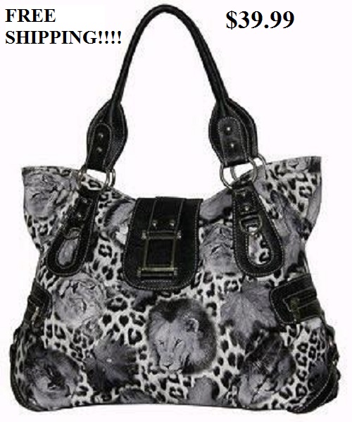 Fashion Designer Inspired Lion Safari Hobo Handbag In Black